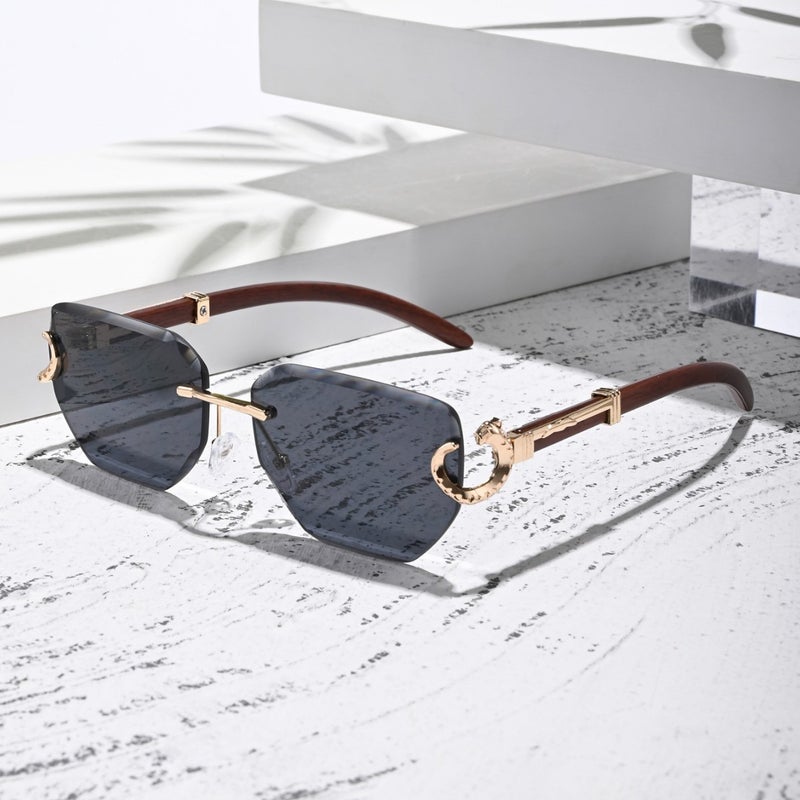 Rimless Edge-Cut Unique Temple Pattern Design Unisex Sunglasses Exclusive Bq8102 - Image 4