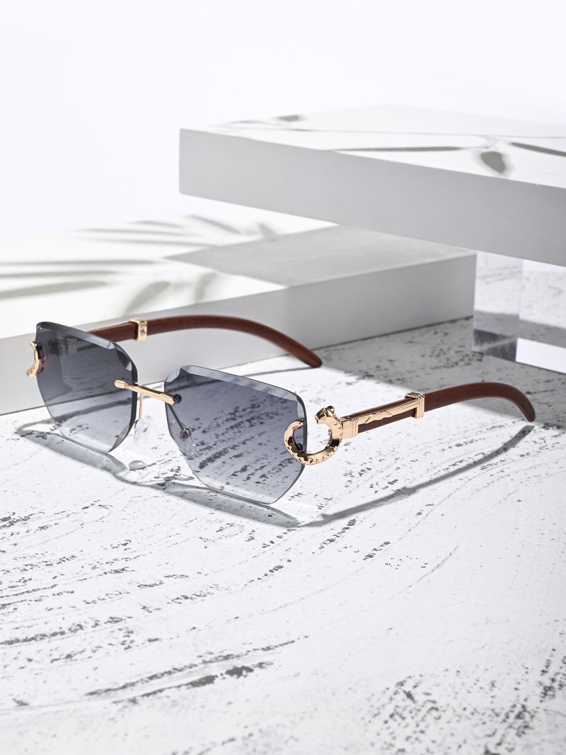 Rimless Edge-Cut Unique Temple Pattern Design Unisex Sunglasses Exclusive Bq8102 - Image 1