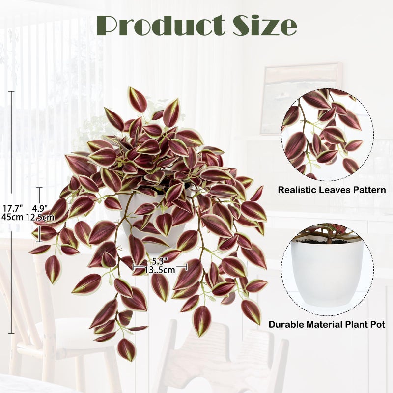 Briful Faux Plants Indoor Fake Potted Silk Plants Artificial Watermelon Peperomia Draping Plant for Home Office Room Kitchen Shelf Cabinet Tabletop Decoration(Dark Red - 1 Pack) - Image 2