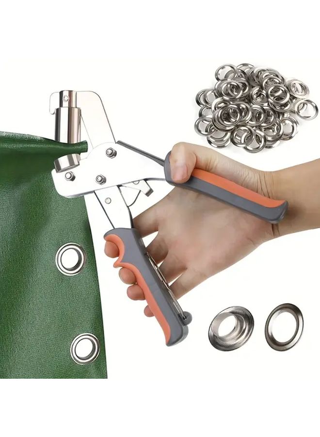 Silver Heavy Duty Manual Hole Punch Pliers With 100 Eyelets For Leather Canvas Fabric - Image 4