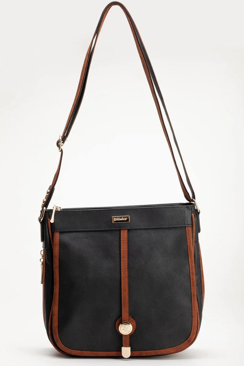 Dilimler Ayakkabı Black Tan Women's Shoulder Bag with 2 Compartments Cover and Zipper