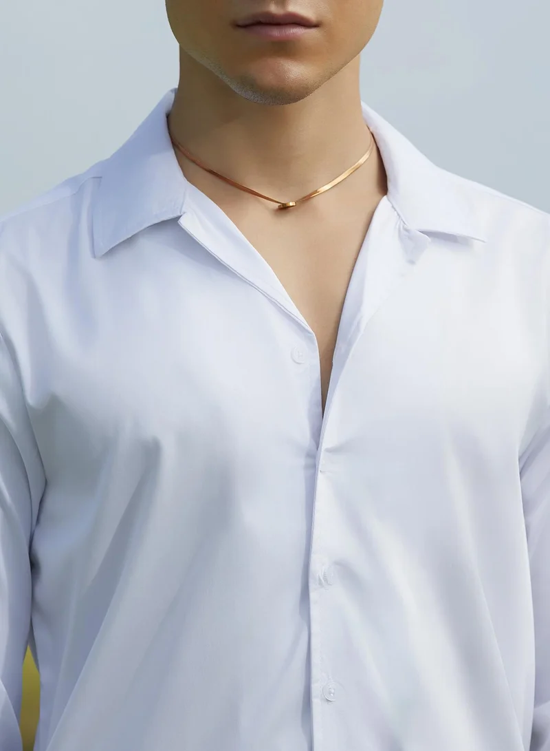 Campus Sutra Men's Chalk White Solid Cuban Shirt