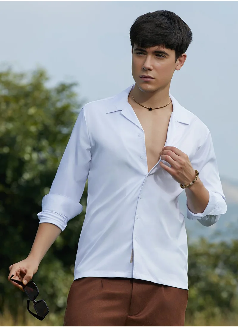 كامبوس سوترا Men's Chalk White Solid Cuban Shirt