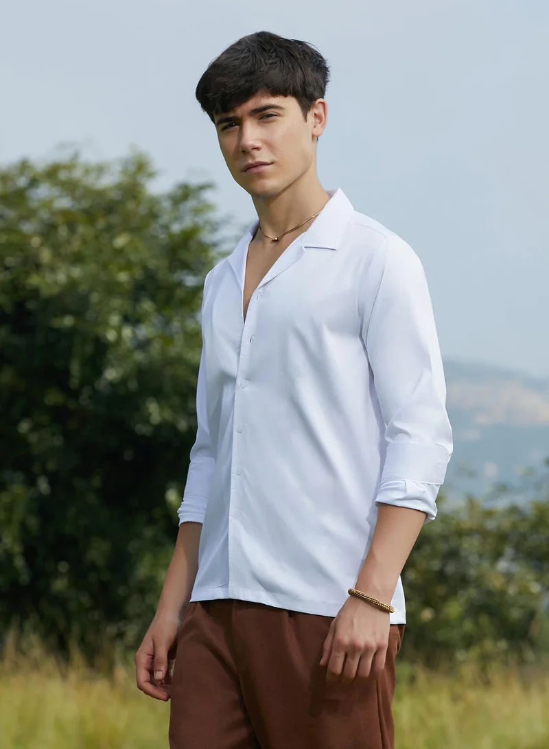 Campus Sutra Men's Chalk White Solid Cuban Shirt