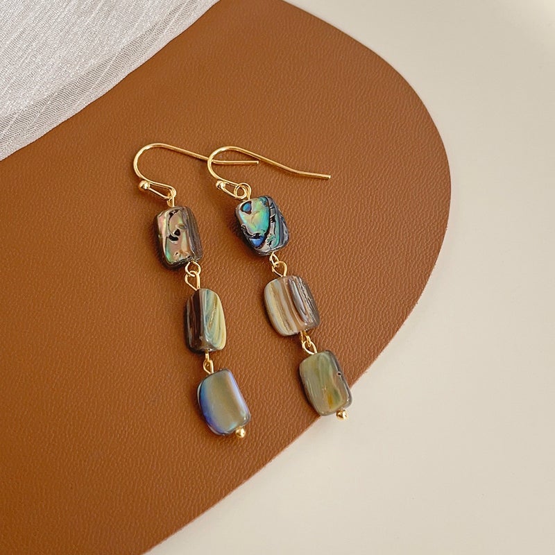 Handmade Tassel Shell Earrings Elegant Women Retro Chic Special-shaped abalone-copper ear hooks