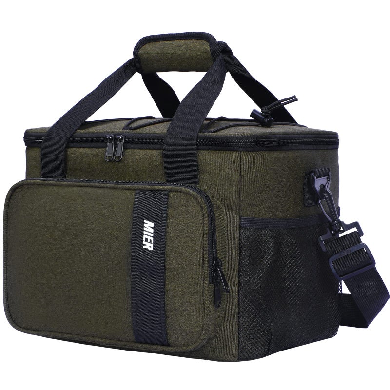 MIER Mens Lunchbox for Work Insulated 24 Cans/15L Large Lunch Bags Leakproof Adult Women Lunch Box Coolers for Travel Beach Picnic Office, Dark Green - Image 1