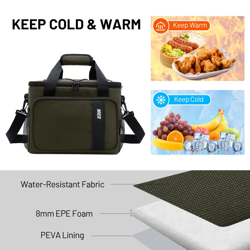 MIER Mens Lunchbox for Work Insulated 24 Cans/15L Large Lunch Bags Leakproof Adult Women Lunch Box Coolers for Travel Beach Picnic Office, Dark Green - Image 2