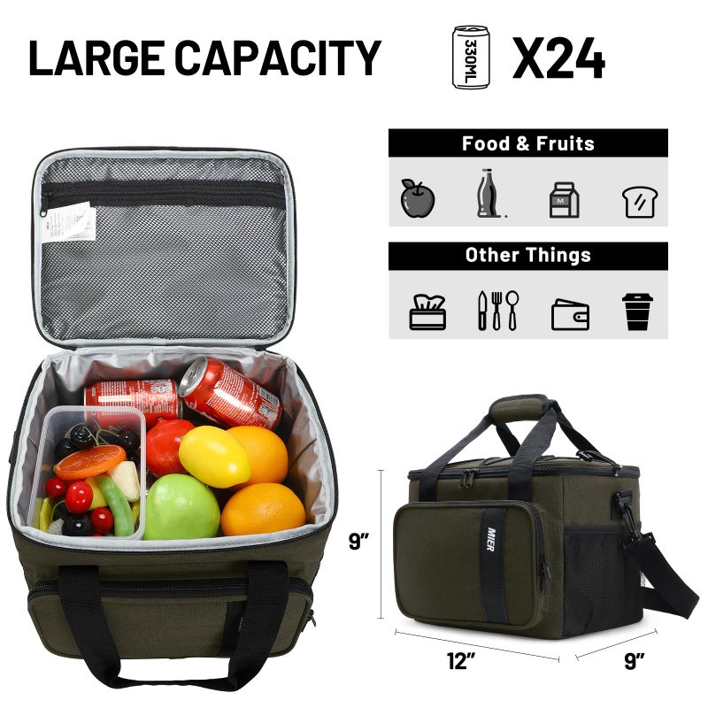 MIER Mens Lunchbox for Work Insulated 24 Cans/15L Large Lunch Bags Leakproof Adult Women Lunch Box Coolers for Travel Beach Picnic Office, Dark Green - Image 4