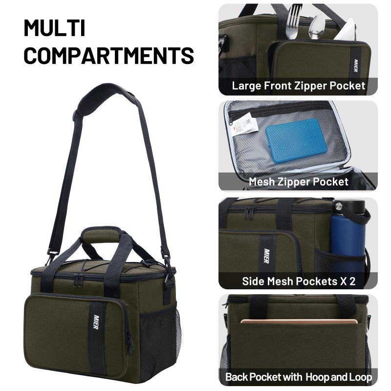 MIER Mens Lunchbox for Work Insulated 24 Cans/15L Large Lunch Bags Leakproof Adult Women Lunch Box Coolers for Travel Beach Picnic Office, Dark Green - Image 5