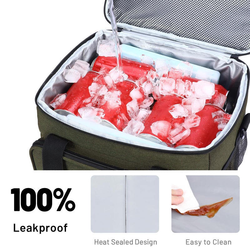MIER Mens Lunchbox for Work Insulated 24 Cans/15L Large Lunch Bags Leakproof Adult Women Lunch Box Coolers for Travel Beach Picnic Office, Dark Green - Image 3
