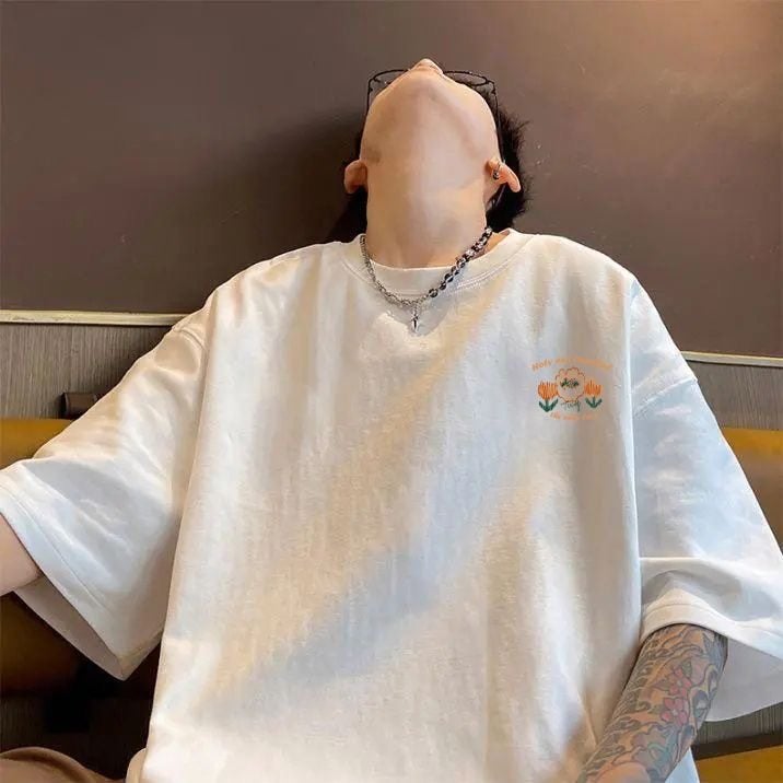 100% heavyweight pure cotton plus size men's t-shirt simple short-sleeved summer loose American shoulder Hong Kong style trendy brand ins new style - Image 1