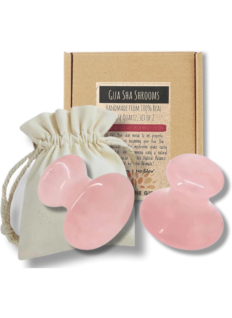 Boho Aromatic This Hippie Girl Gua Sha Mushroom Set Jaw Sculpting Tools Rose Quartz Facial Toning and Yoga Sculpt Massage Tool 2 Gua Sha Mushrooms for Skin and Facial Treatment Facecare Tools 