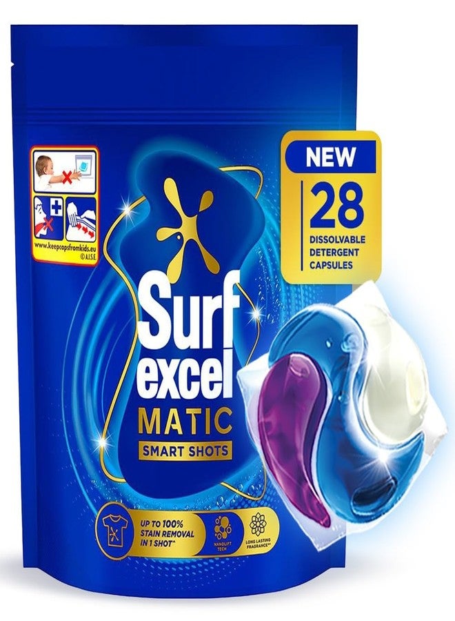 Surf excel Excel 3 in 1 Smart Shots Unit Dose Liquid Detergent Pack of 28 Count for Both Front Load and Top Load Washing Machines|| (28 U x 19.9 g) - Image 1