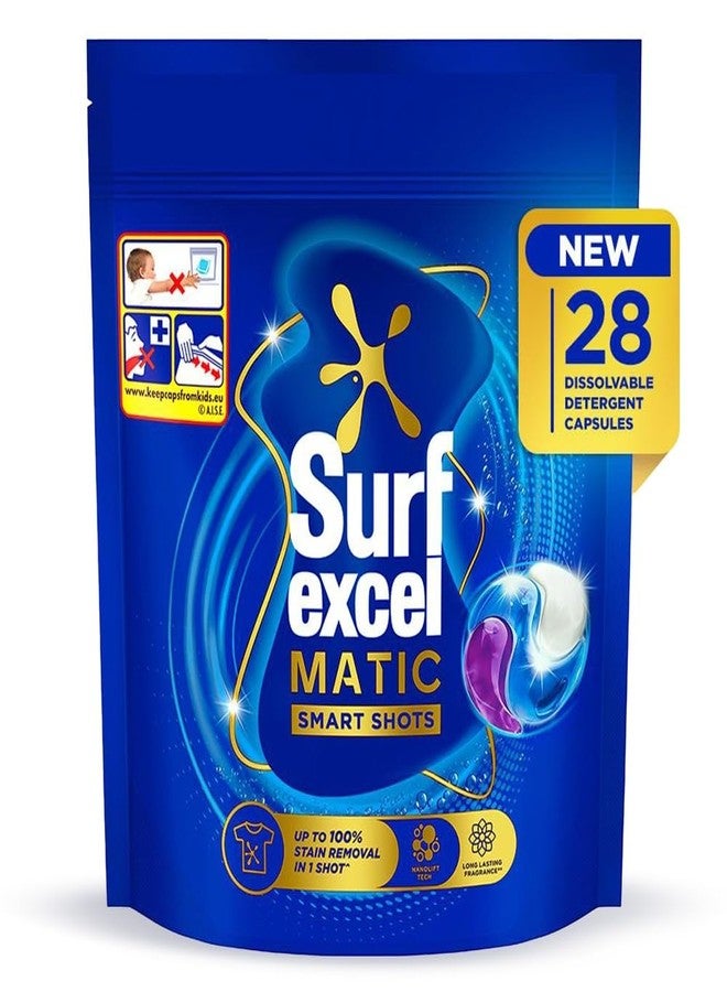 Surf excel Excel 3 in 1 Smart Shots Unit Dose Liquid Detergent Pack of 28 Count for Both Front Load and Top Load Washing Machines|| (28 U x 19.9 g) - Image 2