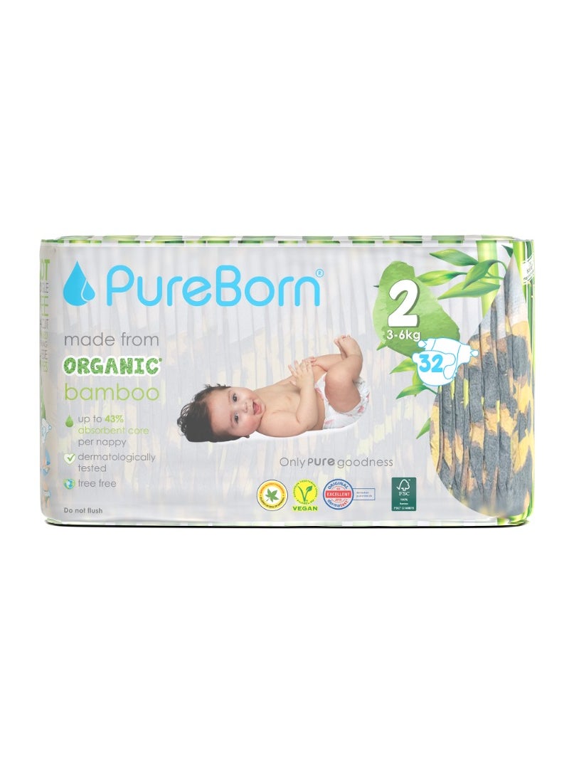 PureBorn Organic Diapers Size-2 3-6kg Single Pack Leopard Print  - Image 1