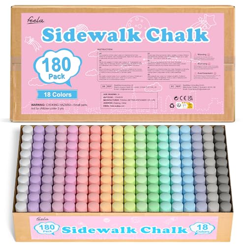 feela 180 Pack Sidewalk Chalk Sidewalk Chalk Set For Kids Jumbo Chalk Bulk Great for Kids Family Paint on Sidewalk Wall School Driveway Blackboard Street Playground 18 Colors - Image 1