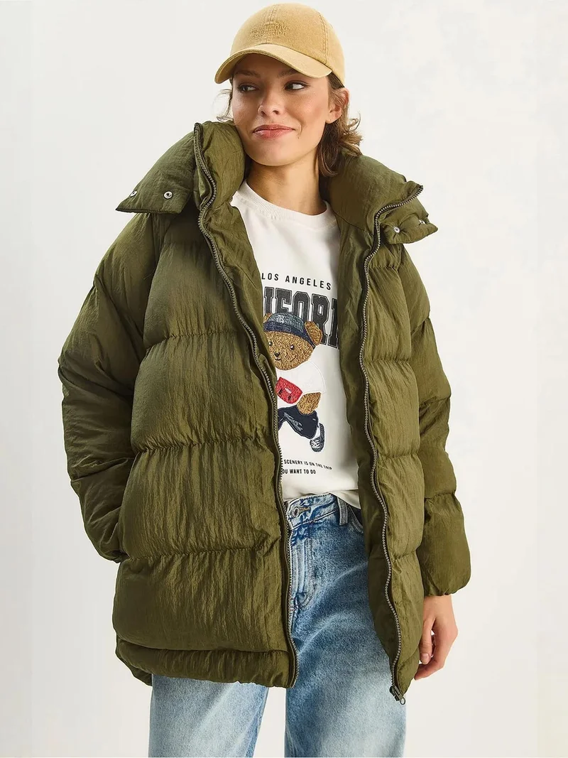 Bianco Lucci LUCCI Oversized Hooded Puffer Coat
