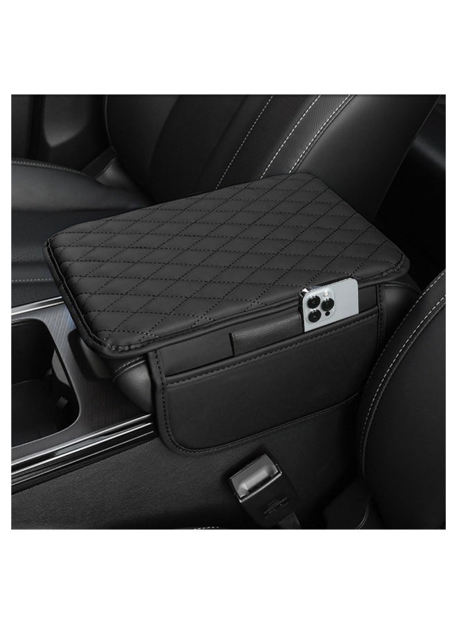 NXT Upgraded Car Center Console Cover,Microfiber Leather Car Armrest Cover Cushion with 2 Storage Bags,Car Armrest Storage Box Car Interior Accessories for Most Vehicles (Black) - Image 1