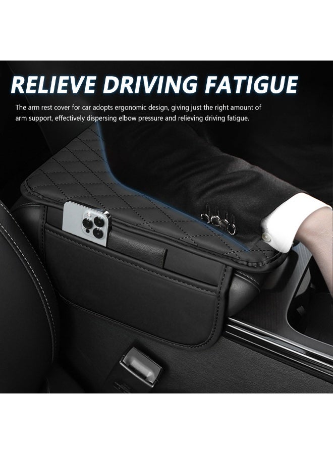 NXT Upgraded Car Center Console Cover,Microfiber Leather Car Armrest Cover Cushion with 2 Storage Bags,Car Armrest Storage Box Car Interior Accessories for Most Vehicles (Black) - Image 4