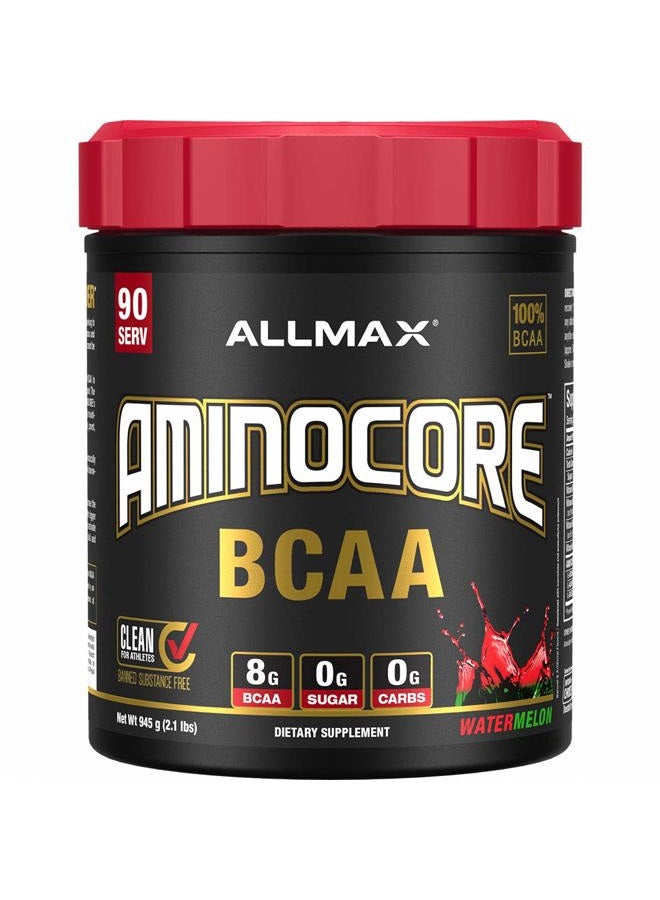 AllMax Nutrition AMINOCORE BCAA Powder, 8.18 Grams of Amino Acids, Intra and Post Workout Recovery Drink, Gluten Free, Watermelon, 945 g - Image 1