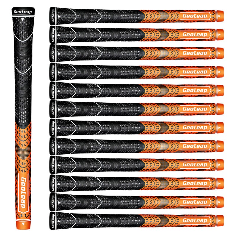Geoleap Golf Grips Set of 13 Cord Rubber Compound Material Hybrid Golf Club Grips All Weather PerformanceOrange Standard