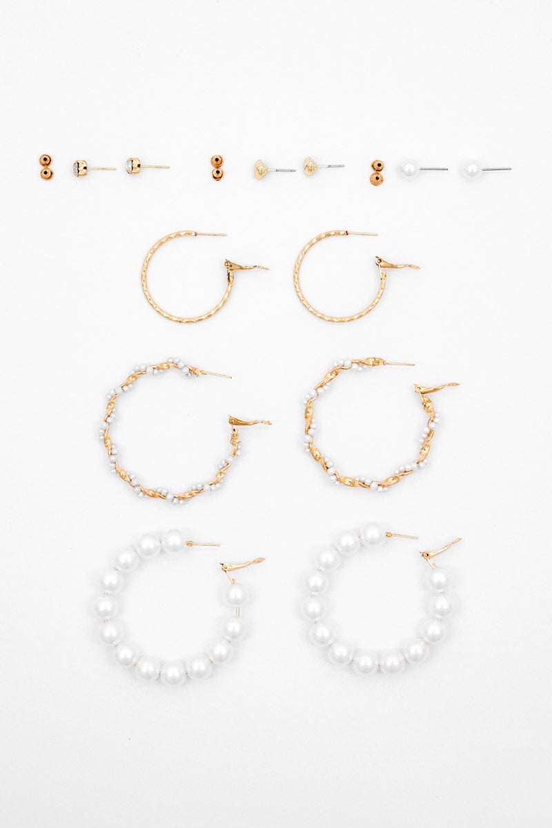 ADINA EDEN Women 6 Pairs Hoop and Crystal Pearl Stud Earrings Set, Multicolor - Image 3