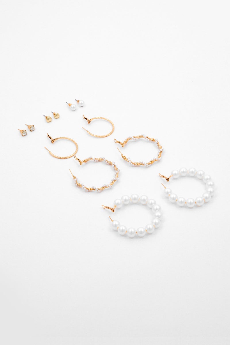 ADINA EDEN Women 6 Pairs Hoop and Crystal Pearl Stud Earrings Set, Multicolor - Image 2