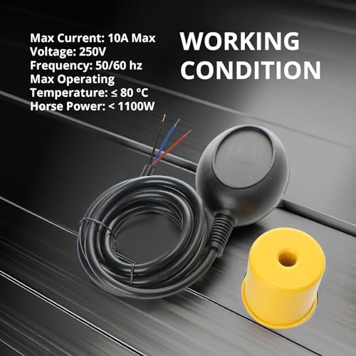 Shopcorp - Water Level Meter Sensor - Float Switch for Sump Pump - Dual Function (Fill or Empty) Operation - NO/NC Control Function, 9.8 Feet Cord Length, 250V and 10A Max Current - XK-15-5 Model - Image 3
