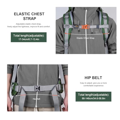 MOUNTAINTOP 80L Internal Frame Backpack for Man & Women Backpacking Hiking Backpack with Rain Cover,Dark Green - Image 5