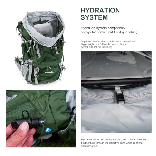 MOUNTAINTOP 80L Internal Frame Backpack for Man & Women Backpacking Hiking Backpack with Rain Cover,Dark Green - Image 4
