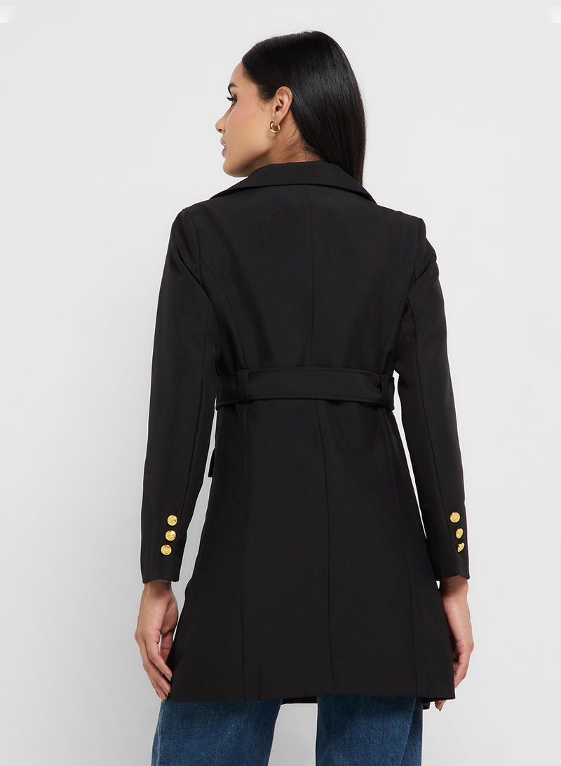 Ginger Double Breasted Longline Belted Jacket  - Image 2