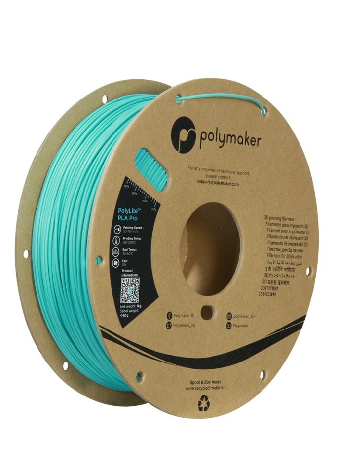 polymaker Polymaker PLA PRO Filament 1.75mm, Tough & High Rigidity Teal PLA Filament 1.75mm 1kg Cardboard Spool - PolyLite PLA PRO 3D Printer Filament 1.75mm, Print with Most 3D Printers Using 3D Filament 