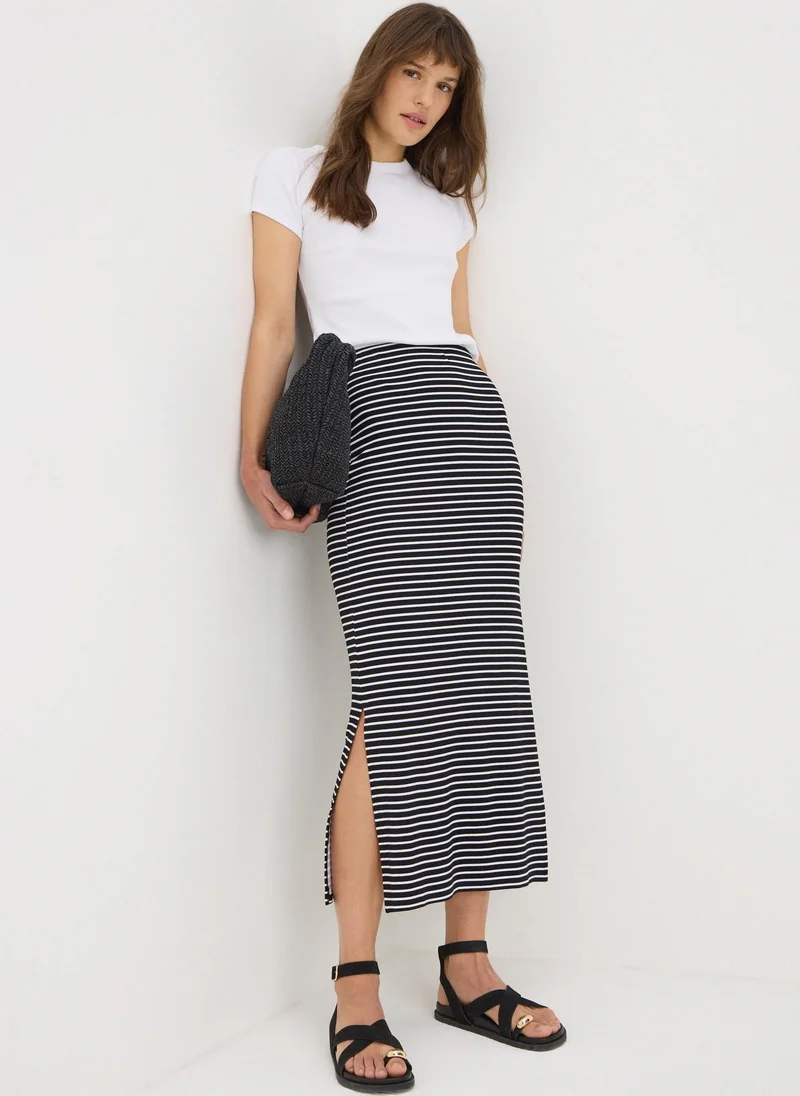 Matalan Black Stripe Jersey Maxi Skirt