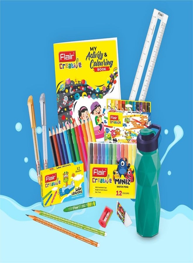 فلير مجموعة أدوات الكتابة والتلوين والرسم والحرف اليدوية من سلسلة Flair Creative Series Sip Zip Art Smart Kit | مجموعة أدوات مدرسية، مثالية كهدية للأطفال | تُستخدم للكتابة والتلوين والرسم والحرف اليدوية | تتضمن كوبًا ملونًا - قد يختلف اللون - Image 3