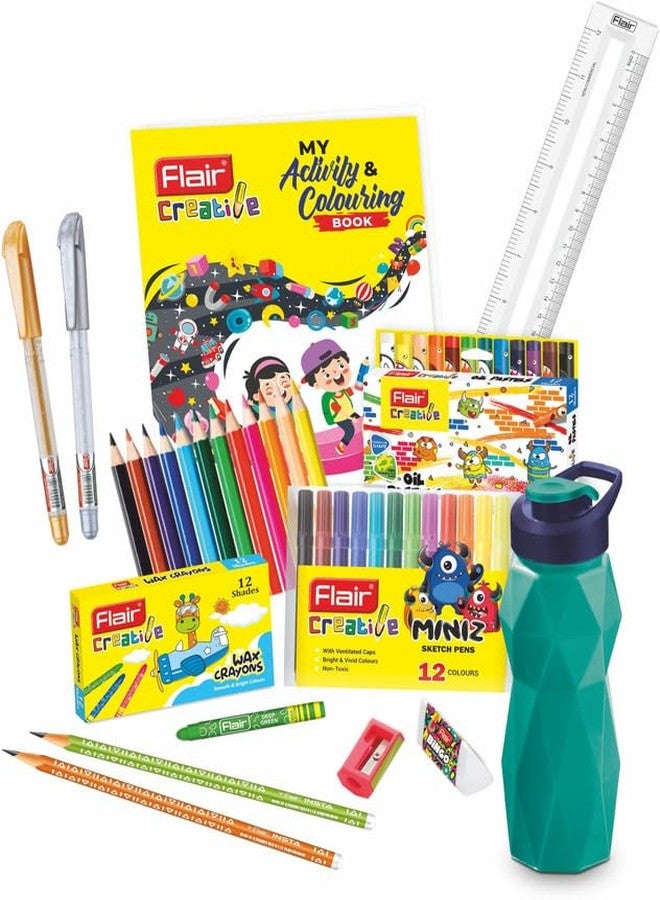 فلير مجموعة أدوات الكتابة والتلوين والرسم والحرف اليدوية من سلسلة Flair Creative Series Sip Zip Art Smart Kit | مجموعة أدوات مدرسية، مثالية كهدية للأطفال | تُستخدم للكتابة والتلوين والرسم والحرف اليدوية | تتضمن كوبًا ملونًا - قد يختلف اللون - Image 1