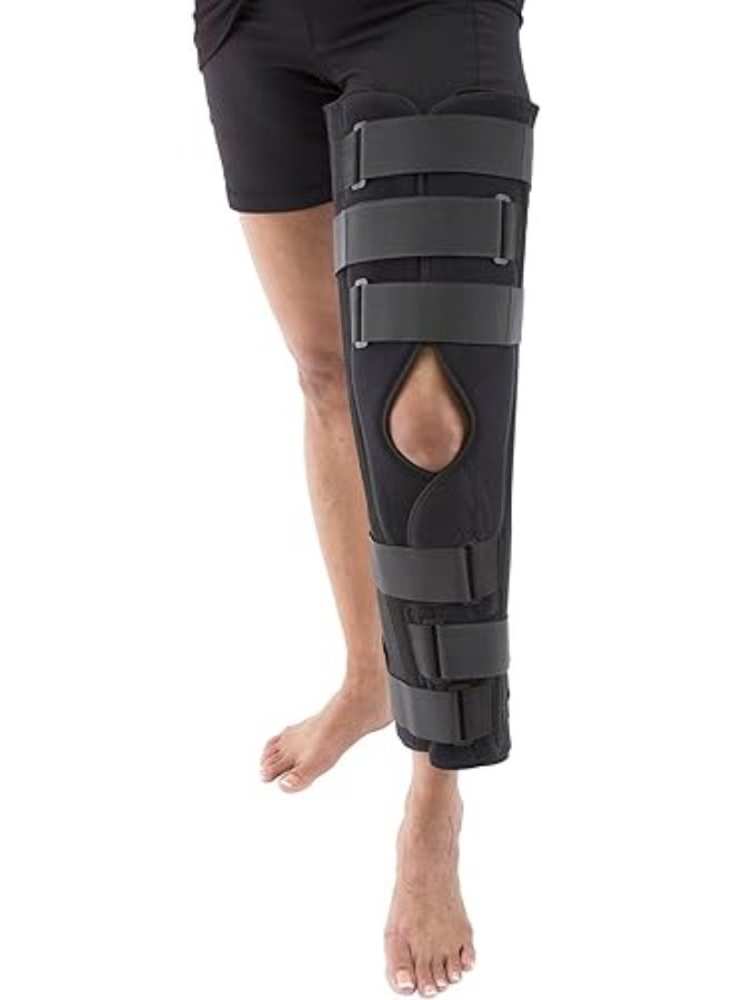 Tri-Panel Knee Stabilizer Brace – Professional Post-Surgery Support – High-Stability Splint with 5 Adjustable Straps – Universal Fit for Right & Left Leg – Heavy-Duty Black Immobilizer - Image 1