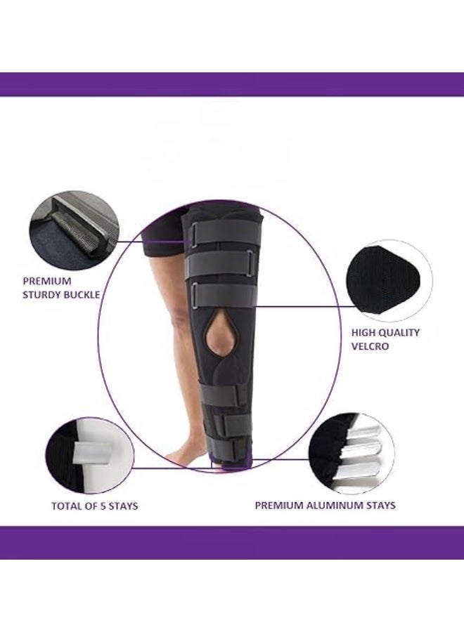 Tri-Panel Knee Stabilizer Brace – Professional Post-Surgery Support – High-Stability Splint with 5 Adjustable Straps – Universal Fit for Right & Left Leg – Heavy-Duty Black Immobilizer - Image 4