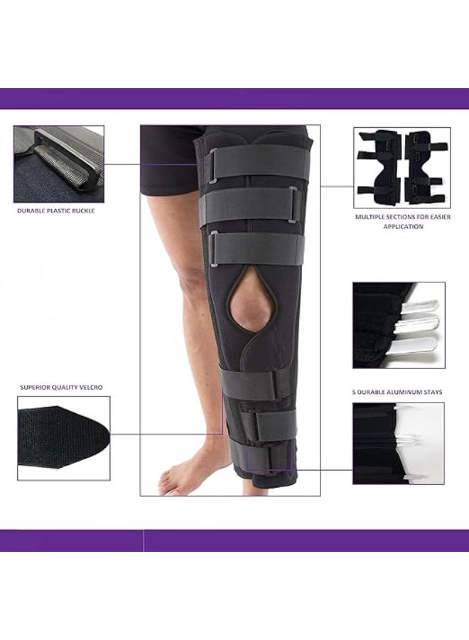 Tri-Panel Knee Stabilizer Brace – Professional Post-Surgery Support – High-Stability Splint with 5 Adjustable Straps – Universal Fit for Right & Left Leg – Heavy-Duty Black Immobilizer - Image 5