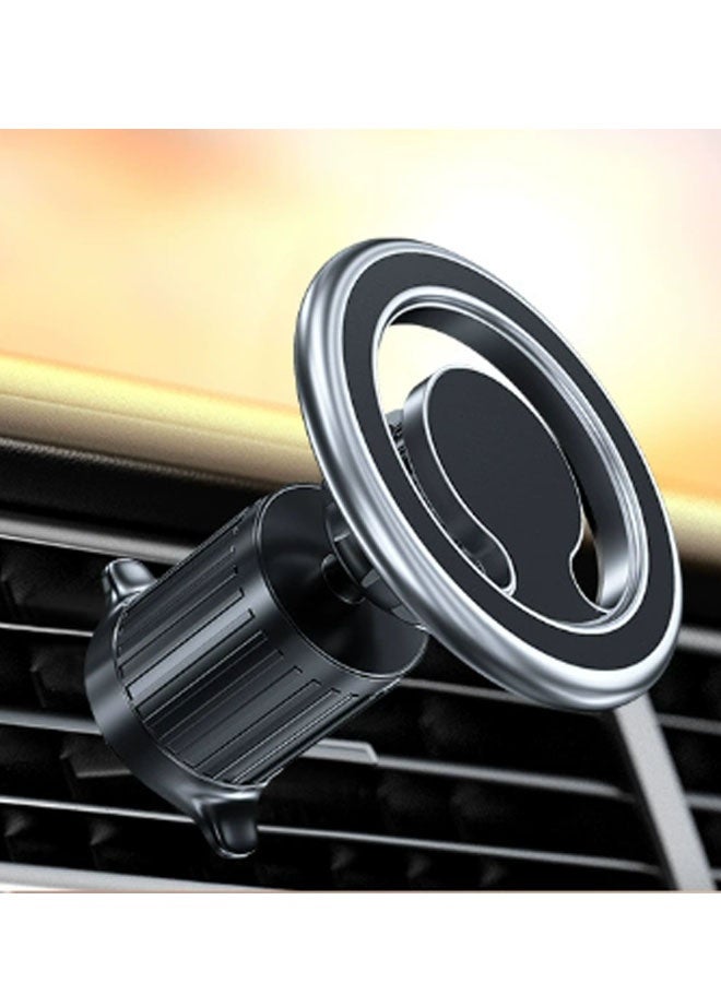Magnetic mobile phone car holder, no sticking lead magnetic sheet can be 360 ° rotation retractable hook snap-on car air vent special navigation bracket Moonlight Silver - Image 1