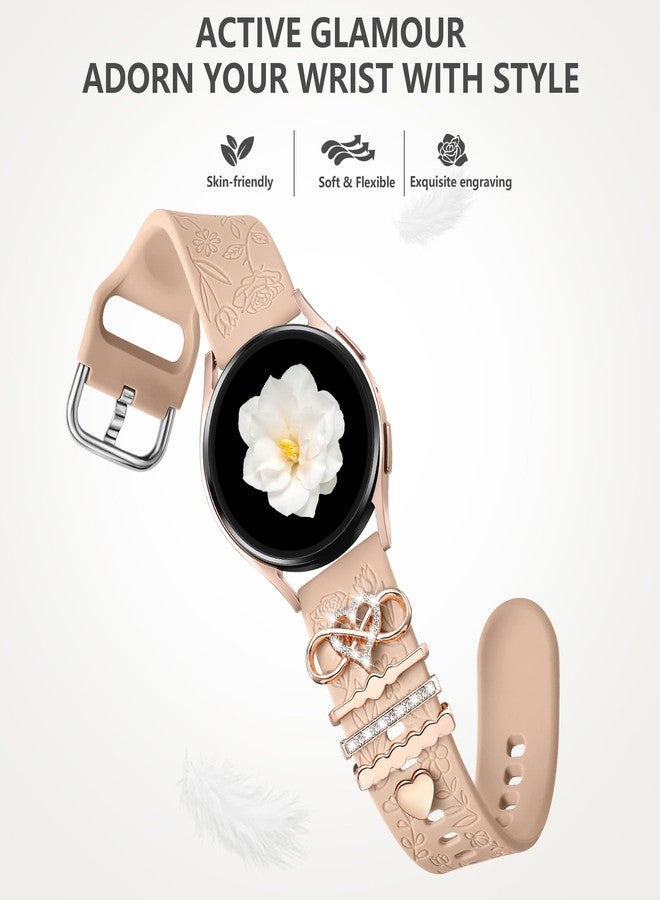 داجين سوار DaQin محفور عليه زهور، متوافق مع ساعة سامسونج جالاكسي 7 (موديلات FE 6، 5، 4، مقاس 40 مم، 44 مم)، وساعة جالاكسي أكتيف 2 (مقاس 20 مم)، سوار بديل من السيليكون الناعم مع تعليقات زخرفية، إكسسوارات نسائية. - Image 3