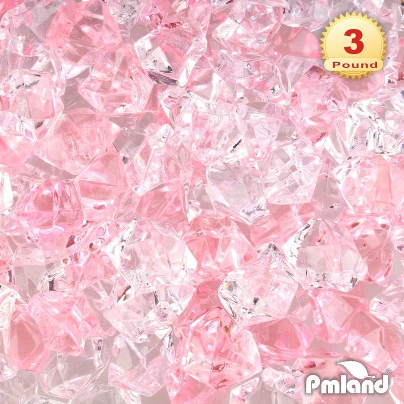 PM لاند PMLAND أحجار جليدية أكريليكية باللون الوردي الشفاف، 550 قطعة، في كيس بسعة 2.25 قارورة. بلورات وجواهر مزيفة على شكل مكعبات مطحونة، مناسبة لملء الأواني وتزيين المناسبات الاحتفالية والحفلات والأعياد. - Image 4