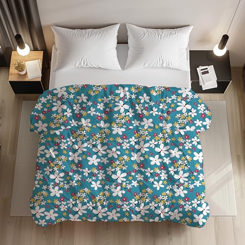 LOOMLYFE 200TC Premium Glace Cotton Duvet Cover/Comforter Cover/Rajai Cover/Blanket Cover/Quilt Cover for Double Bed with Zipper 90"x100" inches - SkyBlueFlower - Image 1