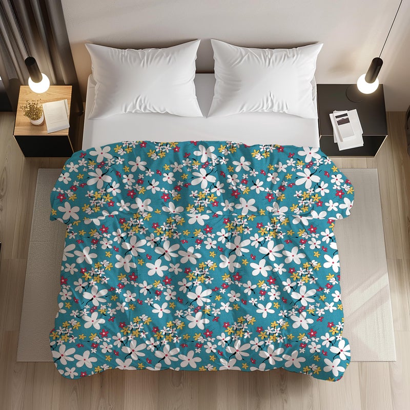 LOOMLYFE 200TC Premium Glace Cotton Duvet Cover/Comforter Cover/Rajai Cover/Blanket Cover/Quilt Cover for Double Bed with Zipper 90"x100" inches - SkyBlueFlower - Image 4