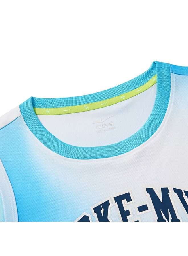 Erke Boys' Big Kids Sportswear Set Children's Summer Sleeveless Basketball Set Sky Blue 130 - Image 1