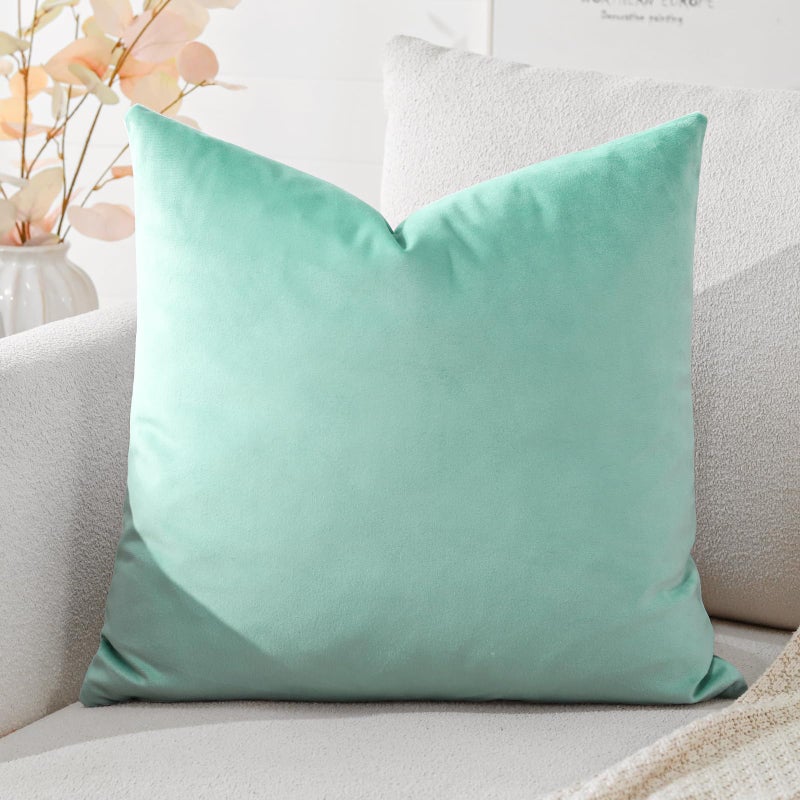 Artscope Luxury Velvet Cushion Covers Decorative Square Pillowcases Soft Solid Cushion Cases for Couch Sofa Bedroom Home Decor 45x45cm Aqua Green