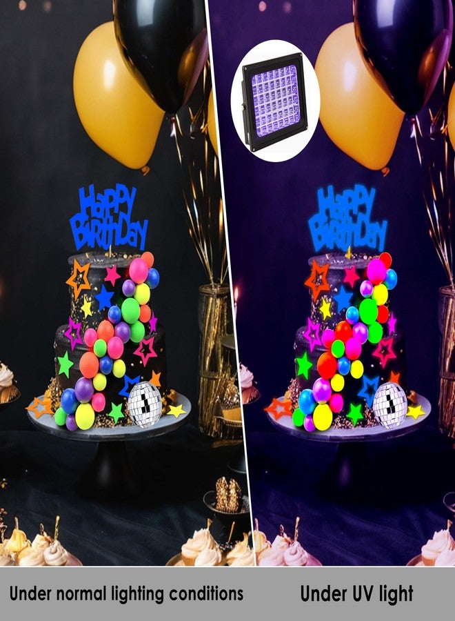 SPFYunion 56 PCS Glow Cake Topper Set with Ball Star and Happy Birthday Toppers UV Reactive Party Decorations for Neon Cakes Black Light Party Supplies in 6 Colors - Image 3