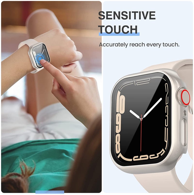 Tensea [3PCS for Apple Watch Screen Protector Case 41mm Series 9/8/7 Accessories, iWatch Protective Face Cover for Women Men, Tempered Glass Film Hard Bumper for iPhone Watch 41 mm - Image 5