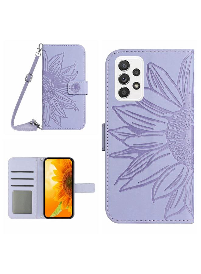 اس-توب جراب لهاتف Samsung Galaxy A23 مصنوع من الجلد بتصميم زهرة الشمس مع حبل تعليق - Image 1