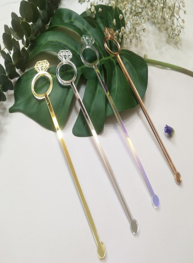 XIAOYUE Set of 20 Diamond Ring Cocktail Stirrers Swizzle Stir Stick, Stirring Sticks Diamond Ring for Party& Festival Décor (Silver Mirror) - Image 2