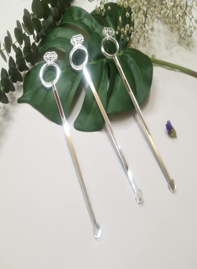 XIAOYUE Set of 20 Diamond Ring Cocktail Stirrers Swizzle Stir Stick, Stirring Sticks Diamond Ring for Party& Festival Décor (Silver Mirror) - Image 1